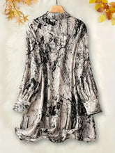 Women's Marble Print Long Sleeve Button Up Lapel Collar Tunic Shirt Top